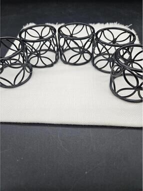5 Black Metal Geometric Napkin Rings Modern Contemporary Industrial Decor